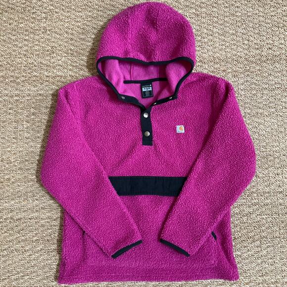 Carhartt Girls Pink Quarter Snap Pullover Hooded Sweatshirt XL 14 - Picture 3 of 13
